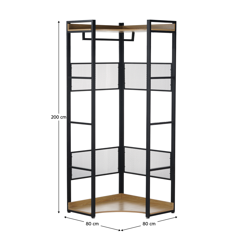 Etajeră de colţ, stejar/negru, KILOS NEW TIP 4