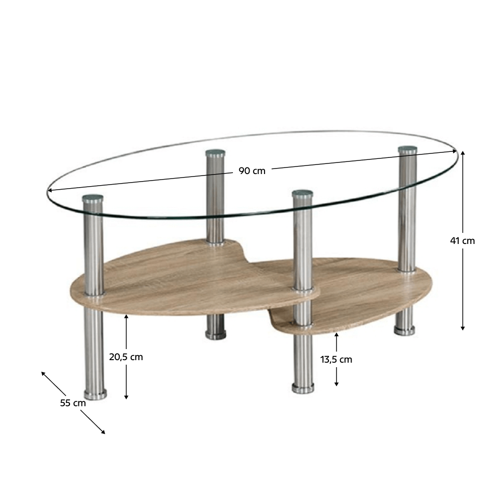 Măsuţă de cafea, oţel/sticlă transparentă/stejar sonoma, PANTY NEW