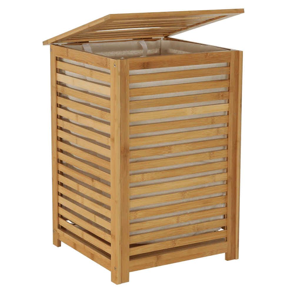 Coş de rufe, bambus lăcuit/bej, BASKET