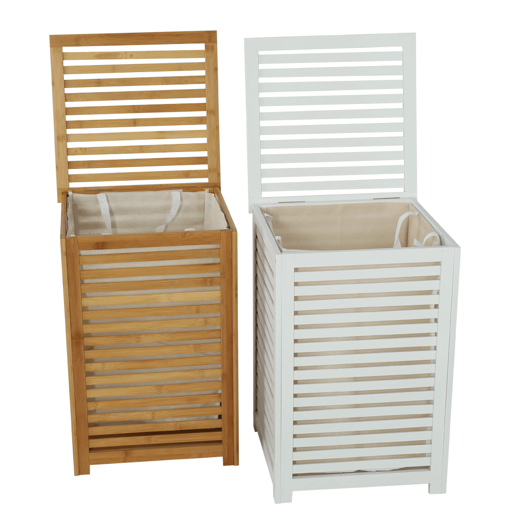 Coş de rufe, bambus lăcuit/bej, BASKET