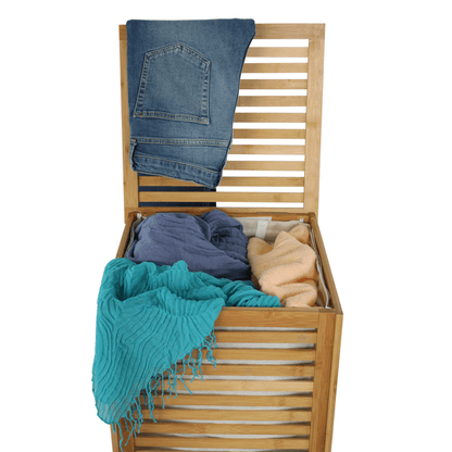 Coş de rufe, bambus lăcuit/bej, BASKET