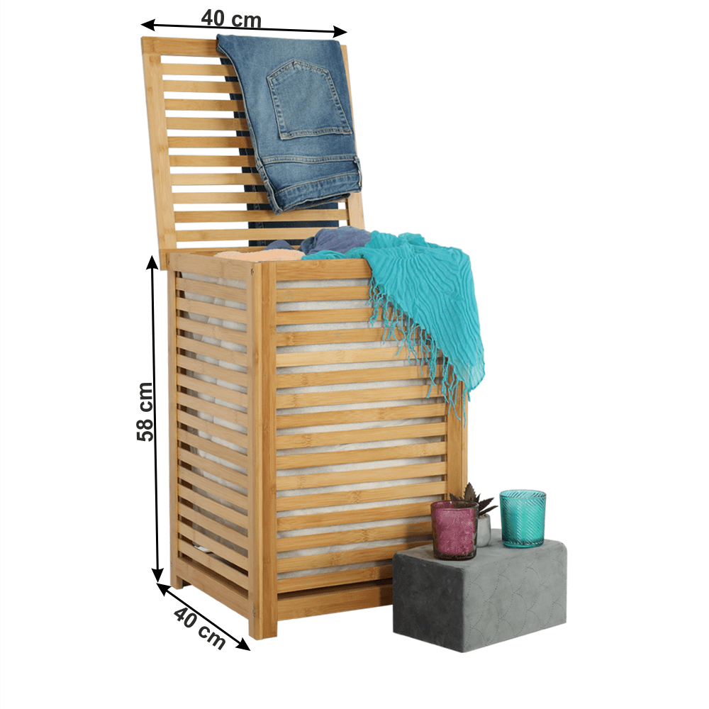Coş de rufe, bambus lăcuit/bej, BASKET
