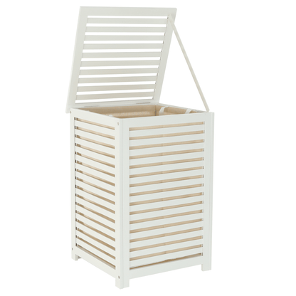 Coş de rufe, bambus lăcuit/alb/bej, BASKET