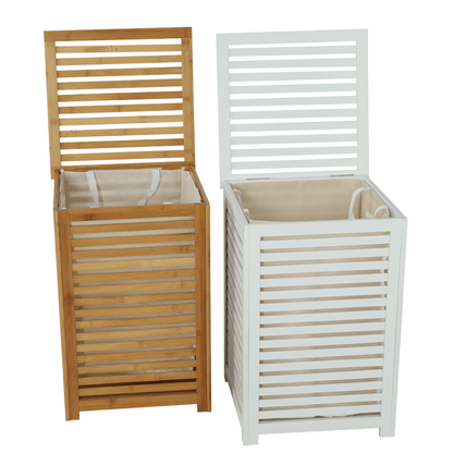 Coş de rufe, bambus lăcuit/alb/bej, BASKET