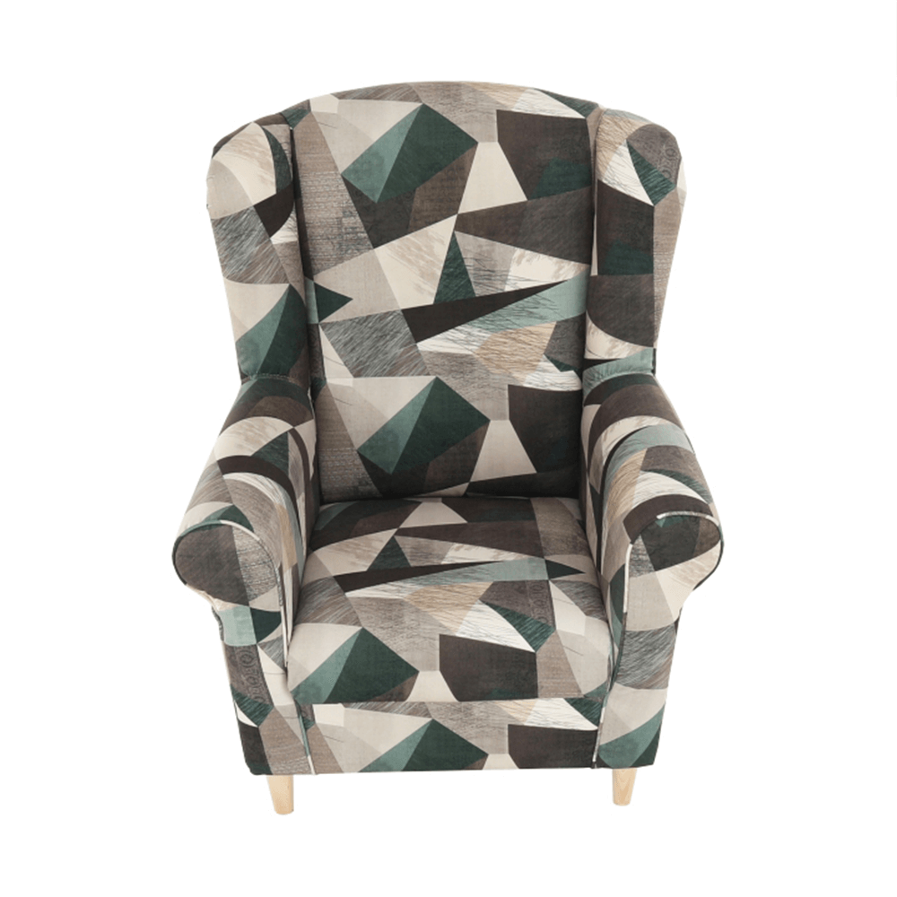 Fotoliu cu taburet, material maro-verde cu model, ASTRID