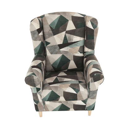 Fotoliu cu taburet, material maro-verde cu model, ASTRID