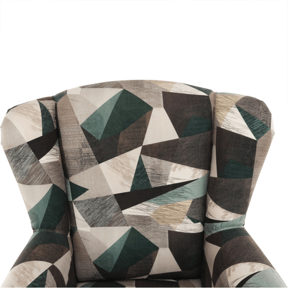 Fotoliu cu taburet, material maro-verde cu model, ASTRID