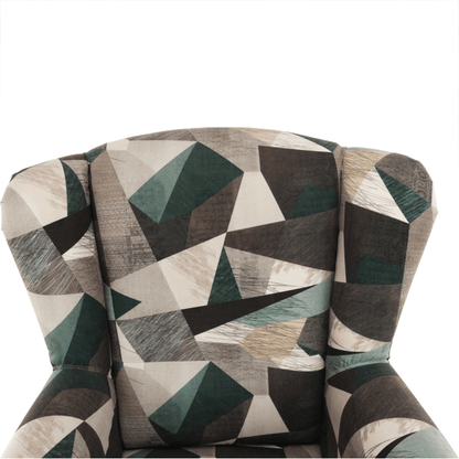 Fotoliu cu taburet, material maro-verde cu model, ASTRID
