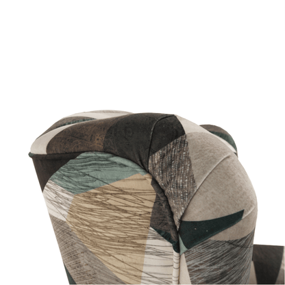 Fotoliu cu taburet, material maro-verde cu model, ASTRID