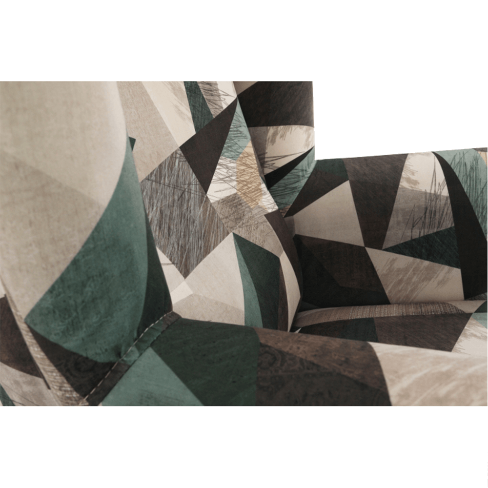 Fotoliu cu taburet, material maro-verde cu model, ASTRID