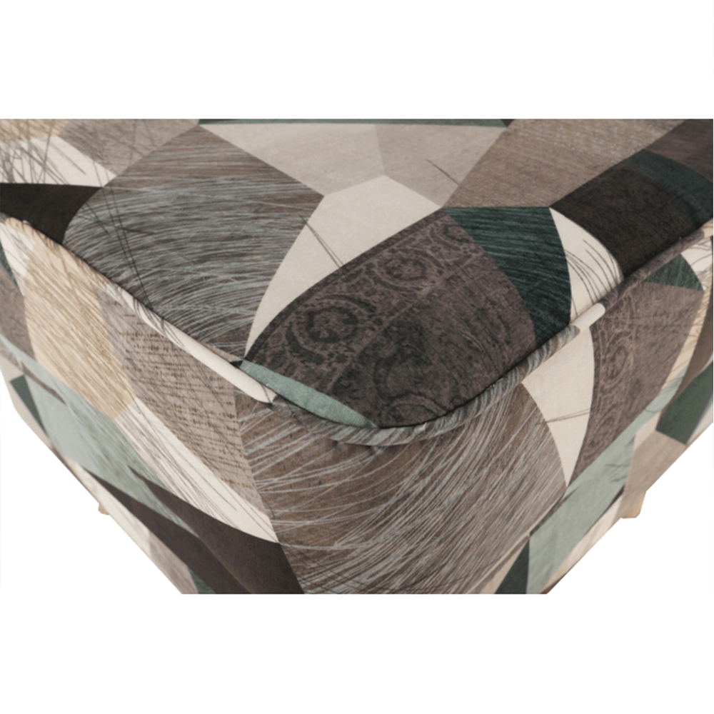 Fotoliu cu taburet, material maro-verde cu model, ASTRID