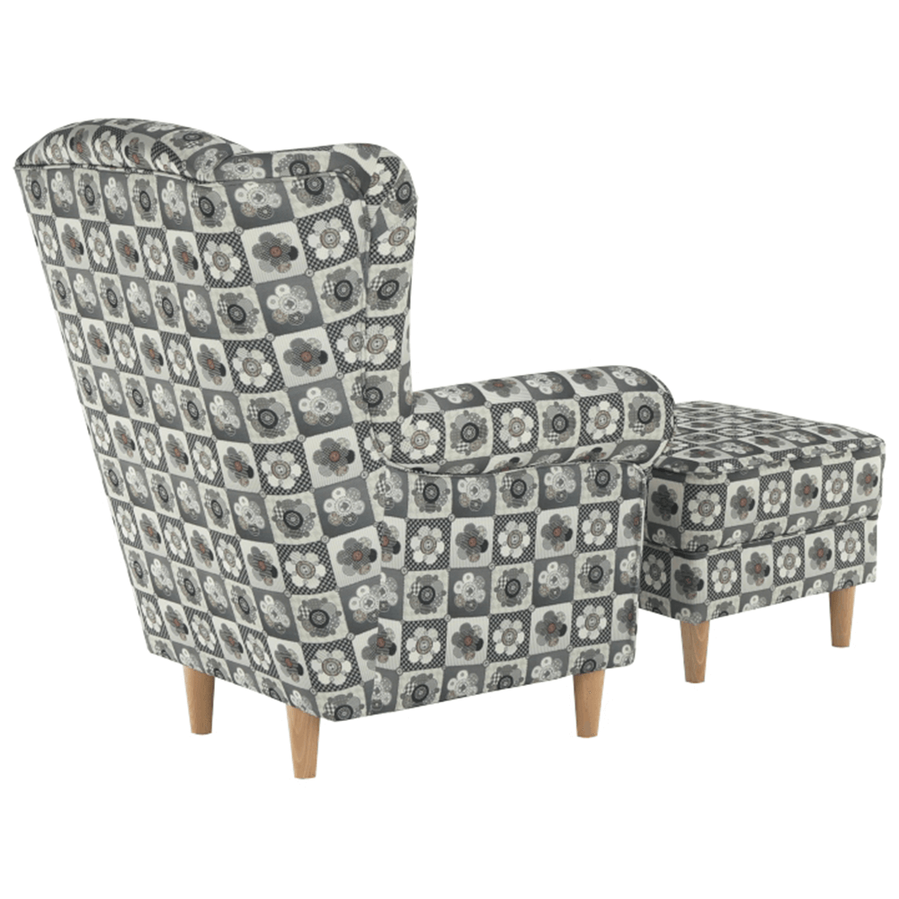 Fotoliu cu taburet, material textil în stilul patchwork N1, ASTRID