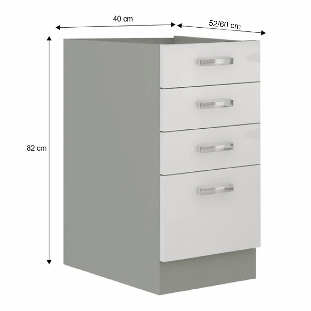 Cabinet inferior, alb extra lucios/gri, PRADO 40 D 4S BB
