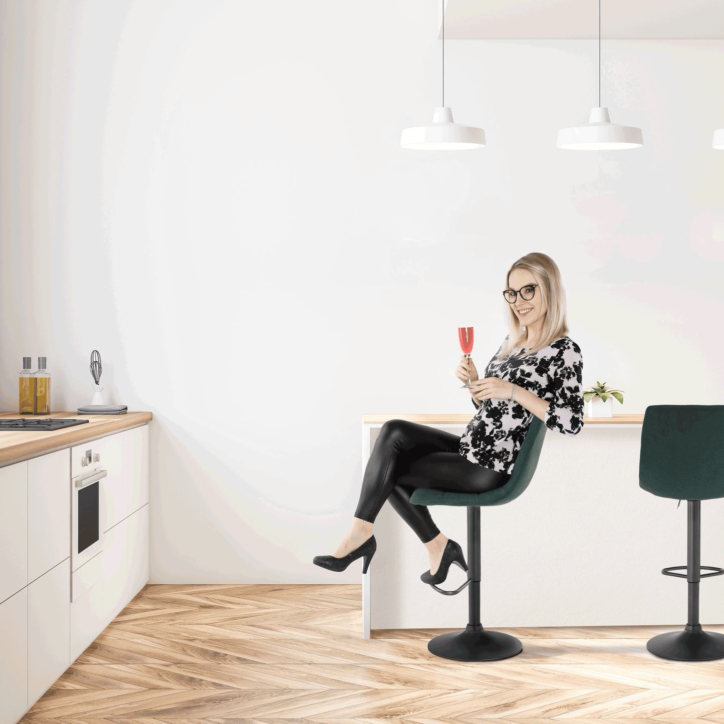 Scaun de bar, verde / negru, LAHELA