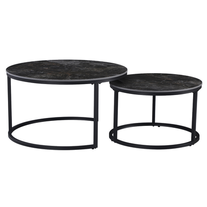 Măsuţe de cafea, set de 2, marmură negru/oţel negru, LASTRO