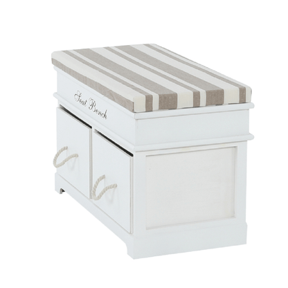 Bancă cu pernă, 2 sertare, alb/maro deschis, SEAT BENCH 1 NEW