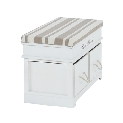 Bancă cu pernă, 2 sertare, alb/maro deschis, SEAT BENCH 1 NEW