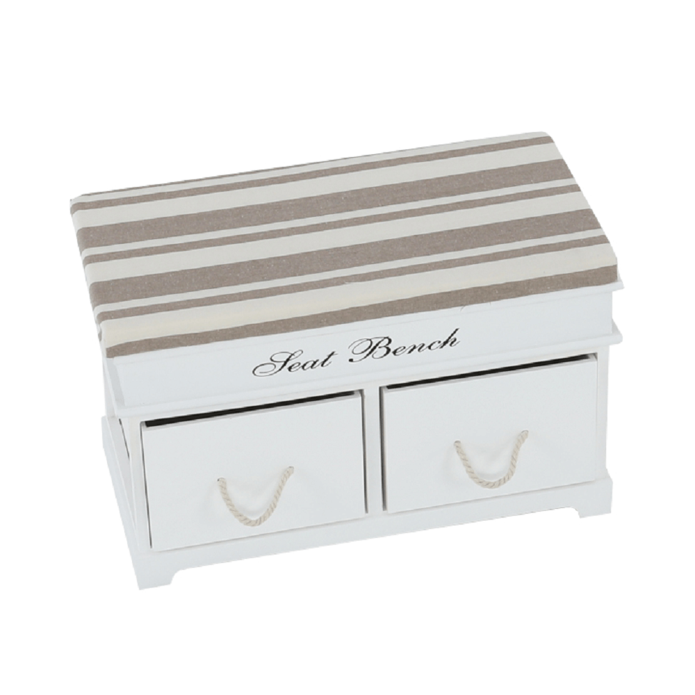 Bancă cu pernă, 2 sertare, alb/maro deschis, SEAT BENCH 1 NEW
