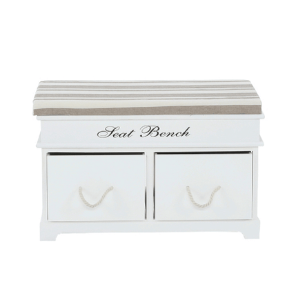 Bancă cu pernă, 2 sertare, alb/maro deschis, SEAT BENCH 1 NEW