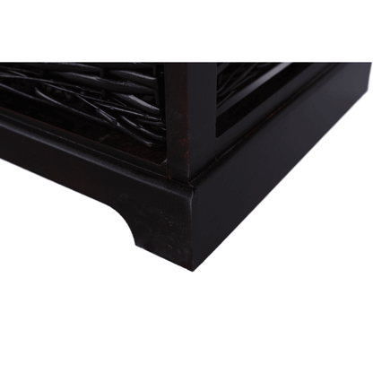 Bancă cu  pernă, 2 coşuri de răchită, maro închis/bej/imprimeu, SEAT BENCH 3