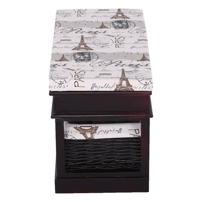 Bancă cu  pernă, 2 coşuri de răchită, maro închis/bej/imprimeu, SEAT BENCH 3