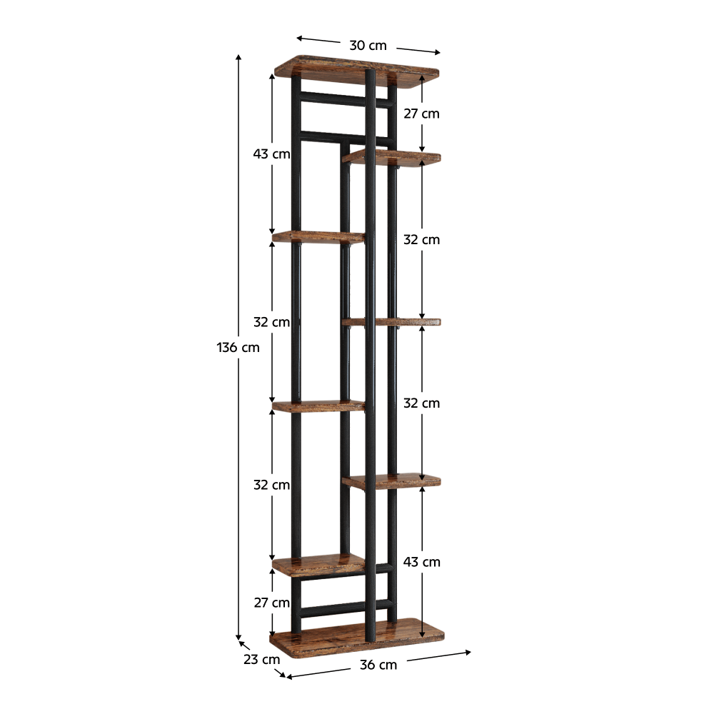 Suport de flori, negru/lemn rustic, LEDOR TIP 4