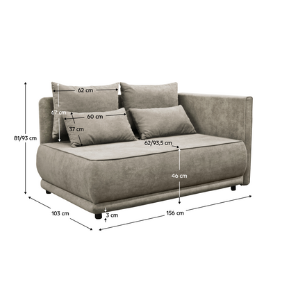 Canapea extensibilă, bej gri Taupe, pe dreapta, LIAMI