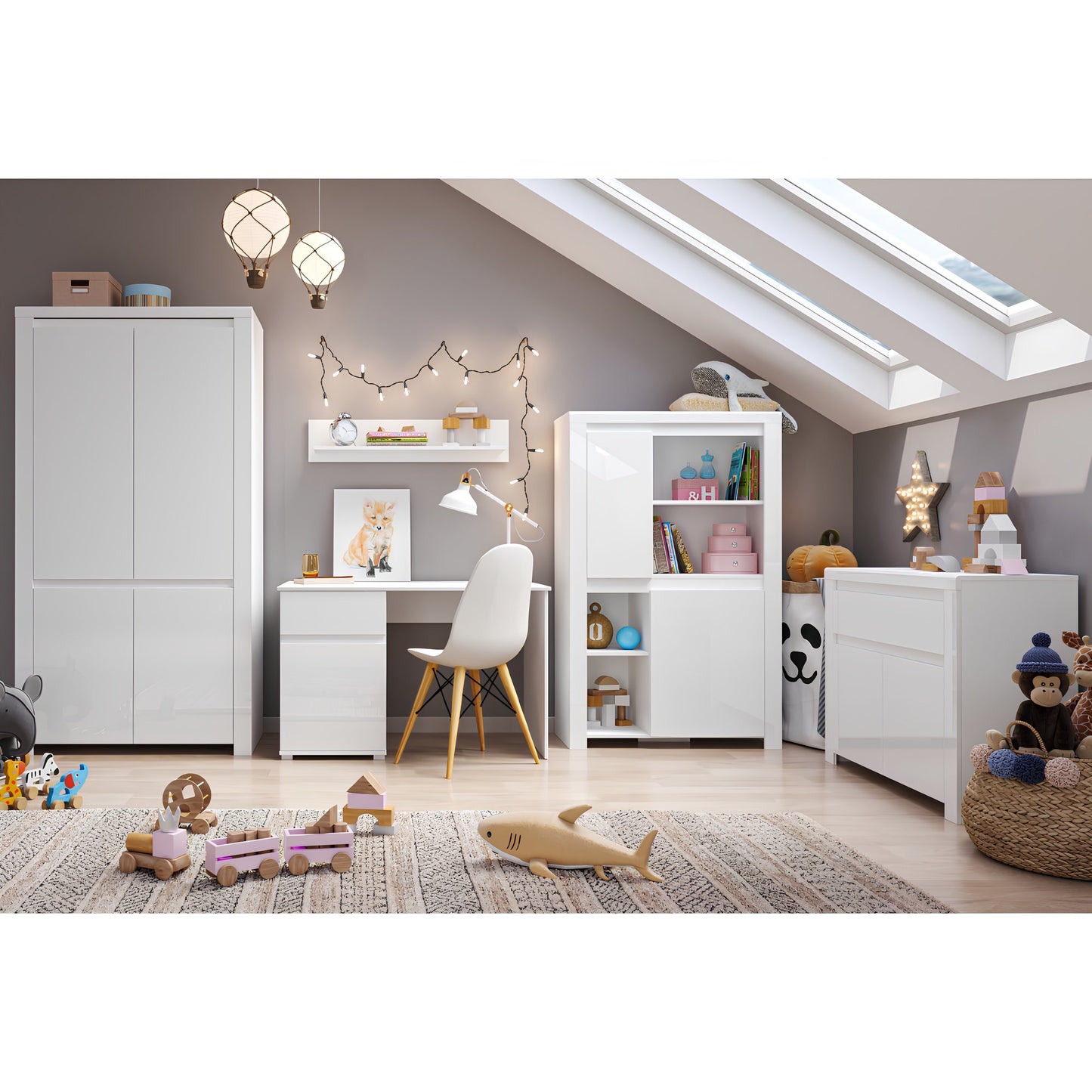 Birou PC 1D1S / 120, alb lucios, LINDY