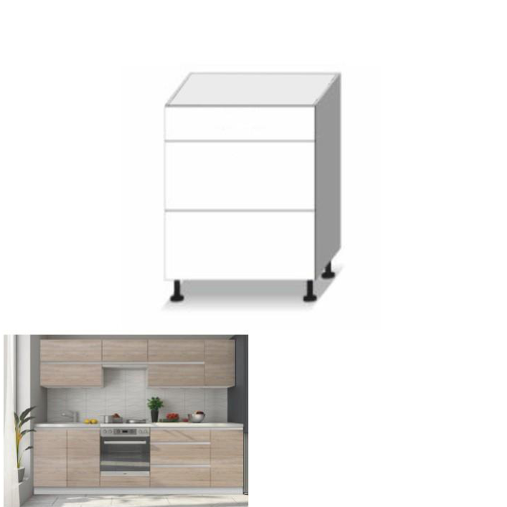 Dulap inferior cu 3 sertare, stejar sonoma/alb, LINE D60S3