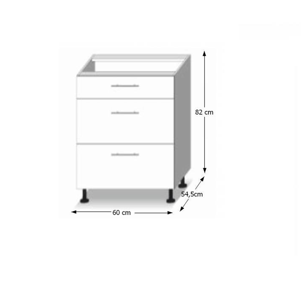 Dulap inferior cu 3 sertare, stejar sonoma/alb, LINE D60S3