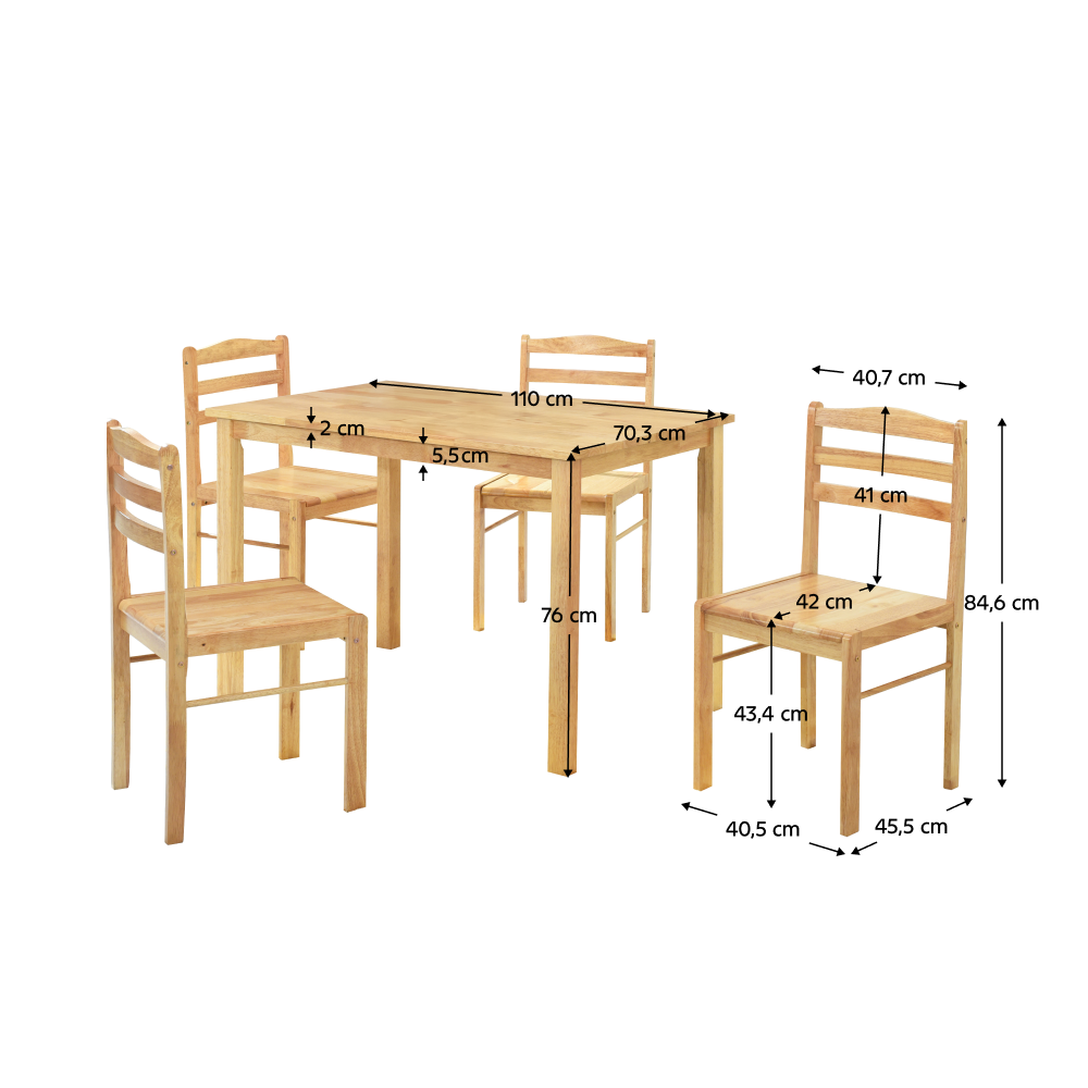 Set de sufragerie 1+4, lemn masiv, natural, LOAK