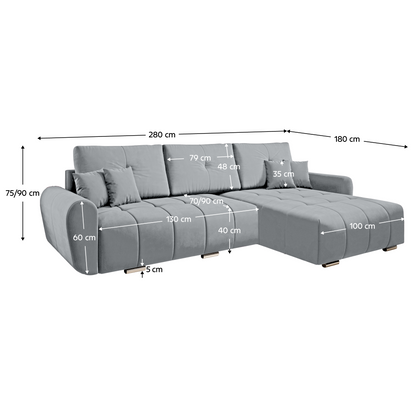 Set canapea universală, ţesătură gri deschis, LONGA ROH