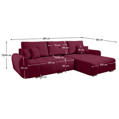 Set canapea universală, material Monolith burgundy, LONGA ROH