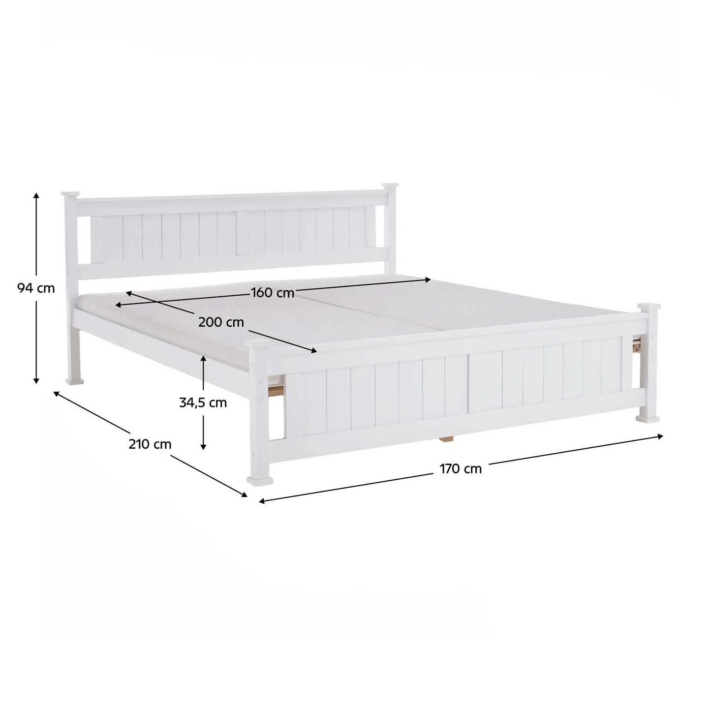 Pat cu lamele, lemn de pin/alb, 160x200, LUCAS NEW