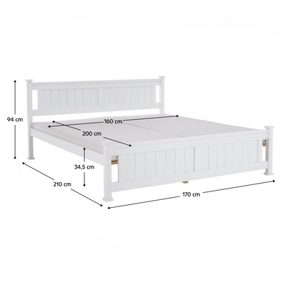 Pat cu lamele, lemn de pin/alb, 160x200, LUCAS NEW