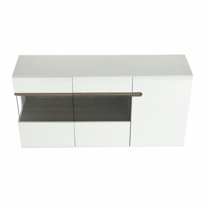 Comodă, albă strălucitoare HG/stejar sonoma închis, LYNATET TYP 42