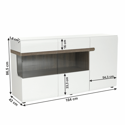 Comodă, albă strălucitoare HG/stejar sonoma închis, LYNATET TYP 42