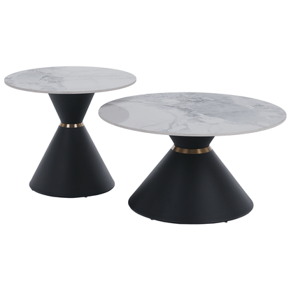 Măsuţe de cafea, set de 2 bucăţi, marmură/negru/auriu, MABUZ