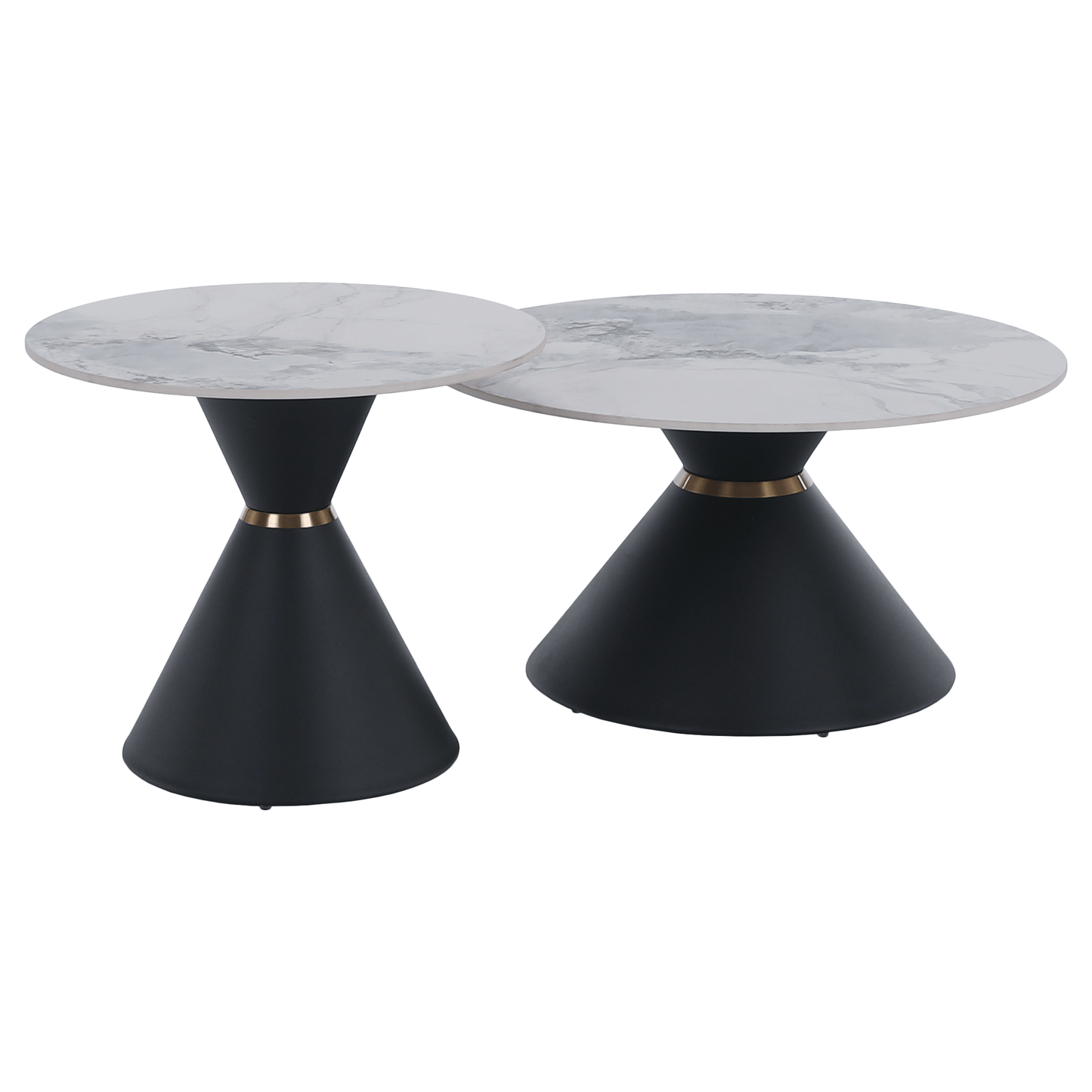 Măsuţe de cafea, set de 2 bucăţi, marmură/negru/auriu, MABUZ