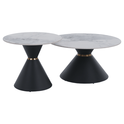 Măsuţe de cafea, set de 2 bucăţi, marmură/negru/auriu, MABUZ