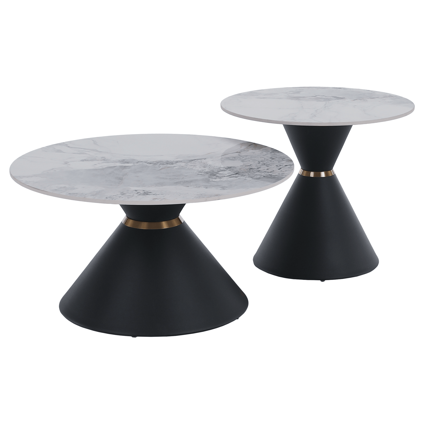 Măsuţe de cafea, set de 2 bucăţi, marmură/negru/auriu, MABUZ