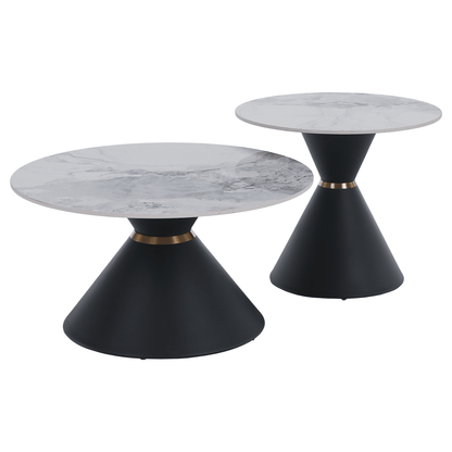 Măsuţe de cafea, set de 2 bucăţi, marmură/negru/auriu, MABUZ