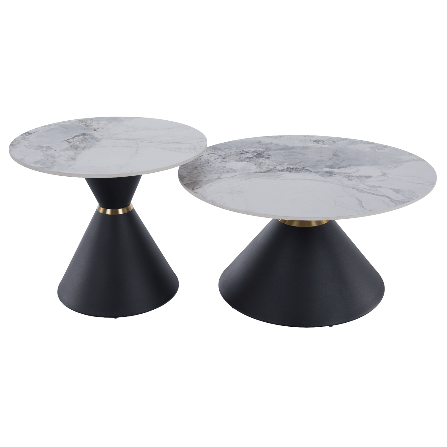 Măsuţe de cafea, set de 2 bucăţi, marmură/negru/auriu, MABUZ