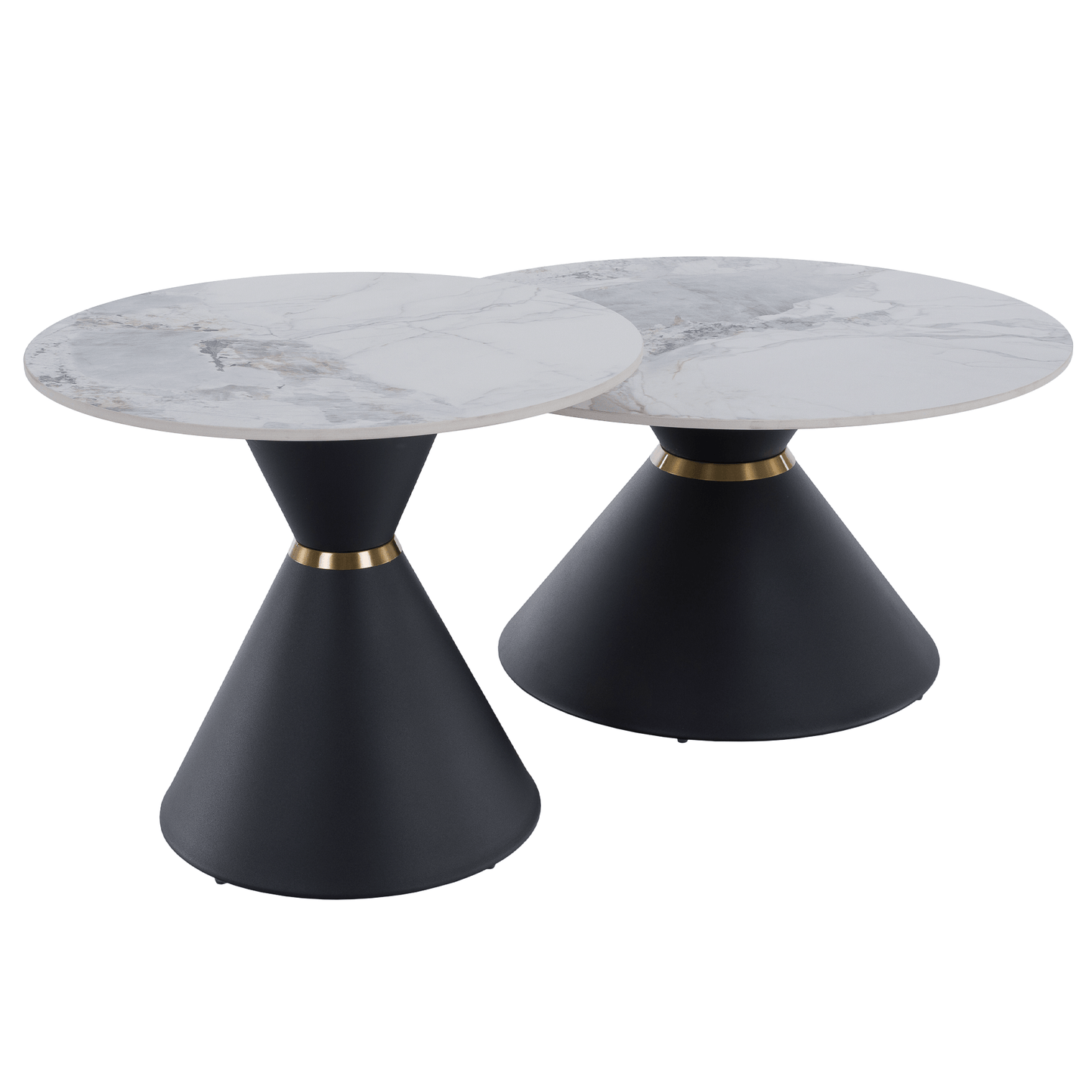 Măsuţe de cafea, set de 2 bucăţi, marmură/negru/auriu, MABUZ