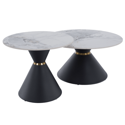 Măsuţe de cafea, set de 2 bucăţi, marmură/negru/auriu, MABUZ