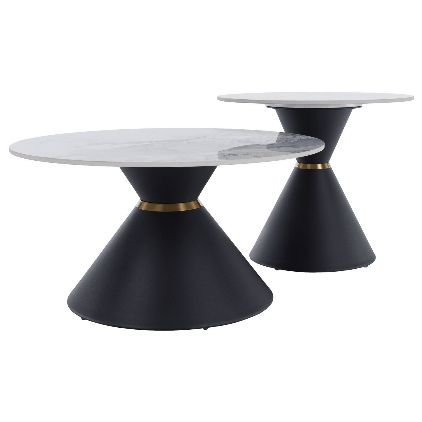 Măsuţe de cafea, set de 2 bucăţi, marmură/negru/auriu, MABUZ