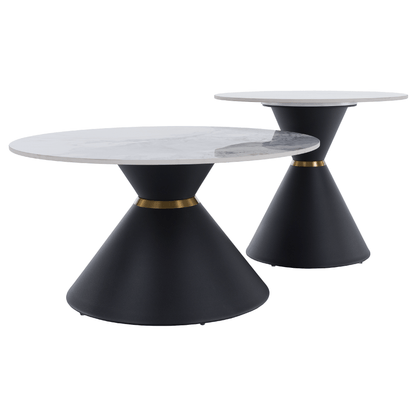 Măsuţe de cafea, set de 2 bucăţi, marmură/negru/auriu, MABUZ
