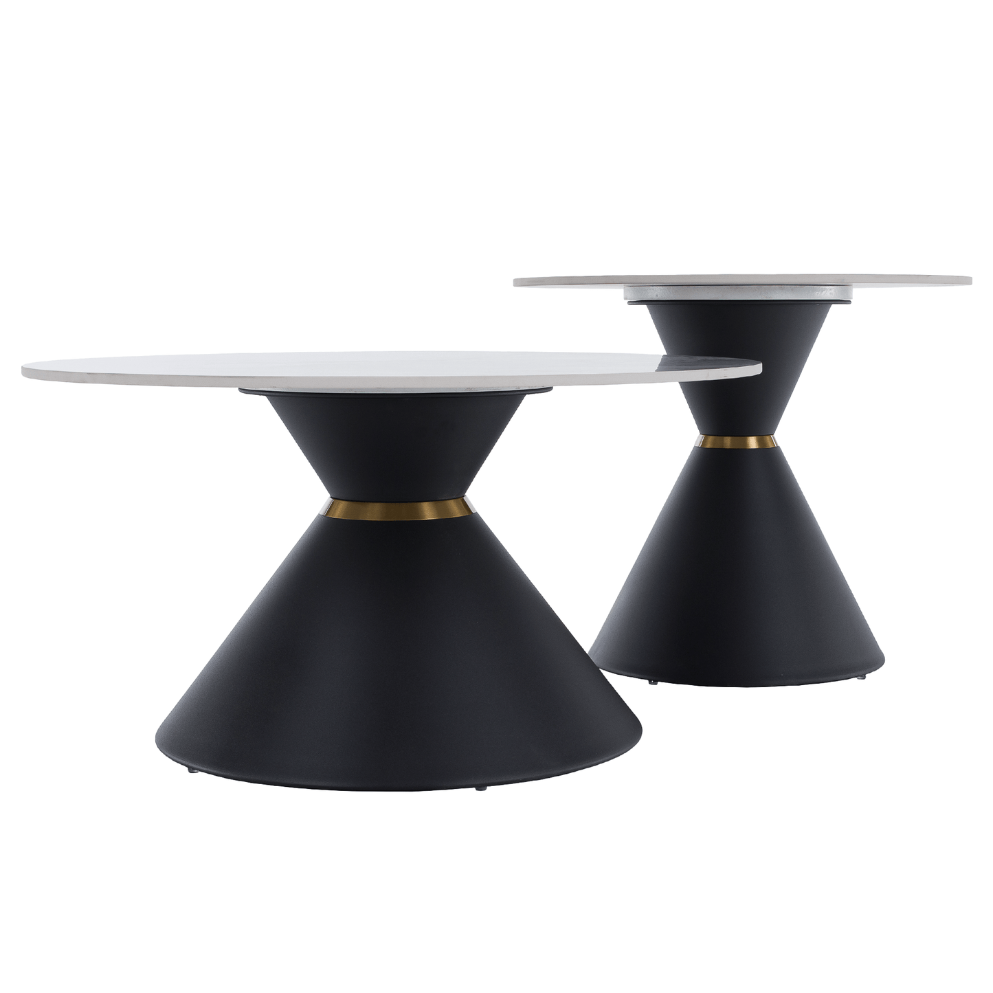 Măsuţe de cafea, set de 2 bucăţi, marmură/negru/auriu, MABUZ