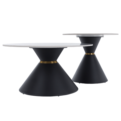 Măsuţe de cafea, set de 2 bucăţi, marmură/negru/auriu, MABUZ