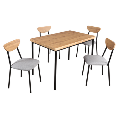 Set de sufragerie 1+4, stejar deschis/gri/negru, MADIO